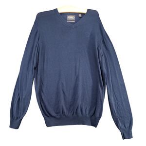 Land Rover Men's Pullover Knit V-Neck Sweater Blue Medium Cashmere Cotton Mix